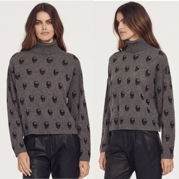 360 Cashmere Skull Cashmere Gray Turtleneck Maclin Sweater Medium 2749 - Picture 1 of 14